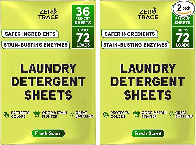 Zero Trace All Natural Laundry Detergent Sheets - Powerful Eco-Friendly Travel Detergent Sheets with Fresh Scent (144 Loads)