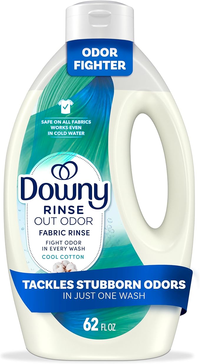 Downy Rinse Laundry Odor Remover, Cool Cotton Scent, 62 fl oz, Fabric Softener and Laundry Odor Removal Rinse, Fights Odors at the source, HE Compatible