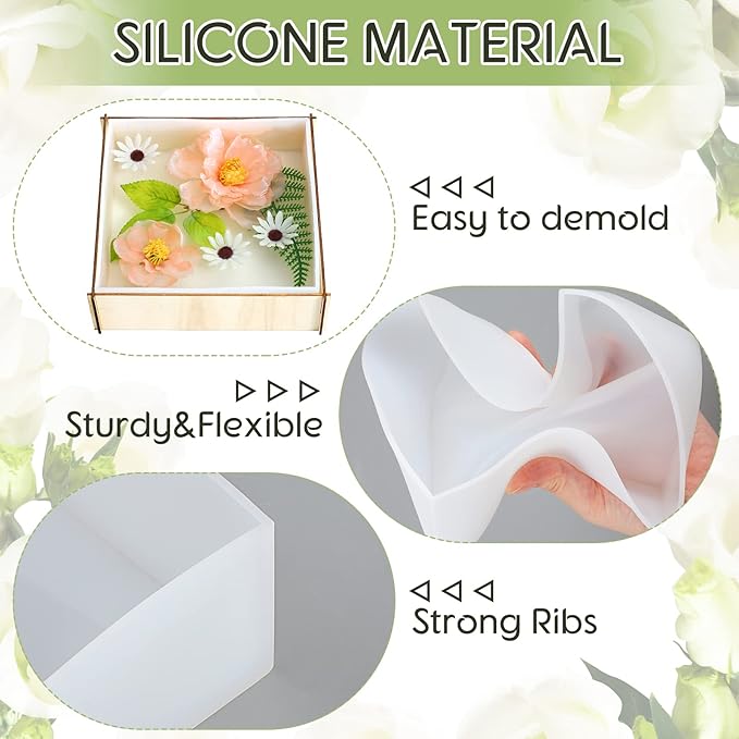 3 Pcs Large Silicone Molds for Resin Activity Hexagon Glossy Deep Square Molds with 3 Pcs Round Epoxy Resin Patterns for Flowers Preservation DIY Making