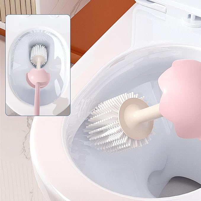 Dinosaur Shape Toilet Brush, Cute, Compact, 1-Pack, Pink, TPR Bristles