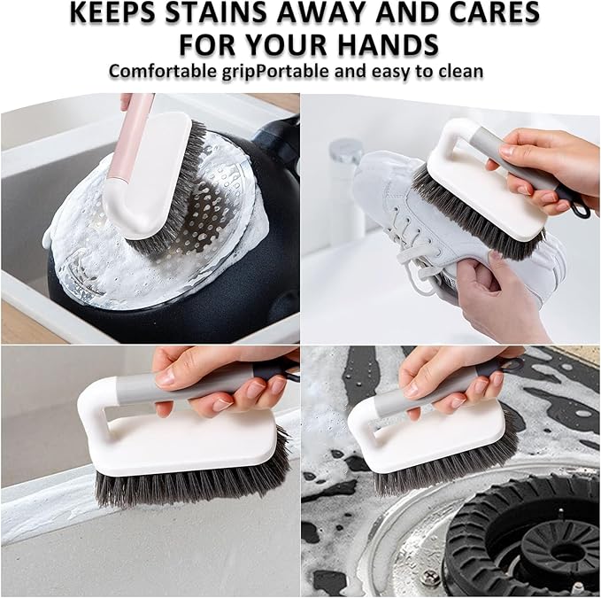 Scrub Brush, Scrubbing Cleaning Brushes, Heavy Duty Cleaning Brushes with Handle, for Shower, Bathroom, Carpet, Kitchen and Bathtub Scrubber, 2 Pack (Pink)