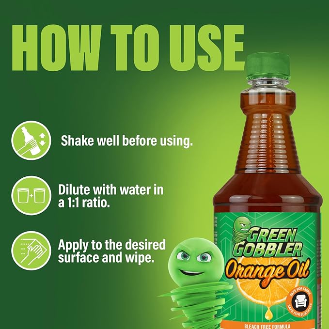 Green Gobbler Cold Pressed Concentrated Orange Oil for Home and Outdoor Multi-Purpose Cleaning- Hundreds of Uses, 32 oz With Spray Bottle Included