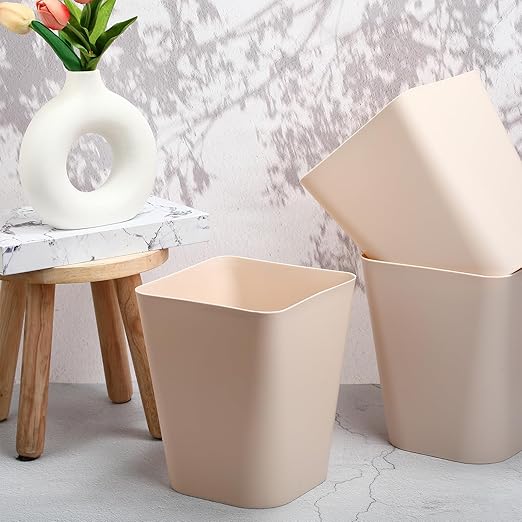 Hoolerry 9 Pieces Garbage Can 2 Gallon Small Trash Cans Bulk Bathroom Trash Bin Plastic Wastebasket Square for Bedroom Slim Bathroom Trashcan Small Container for Kitchen Office Home (Khaki)