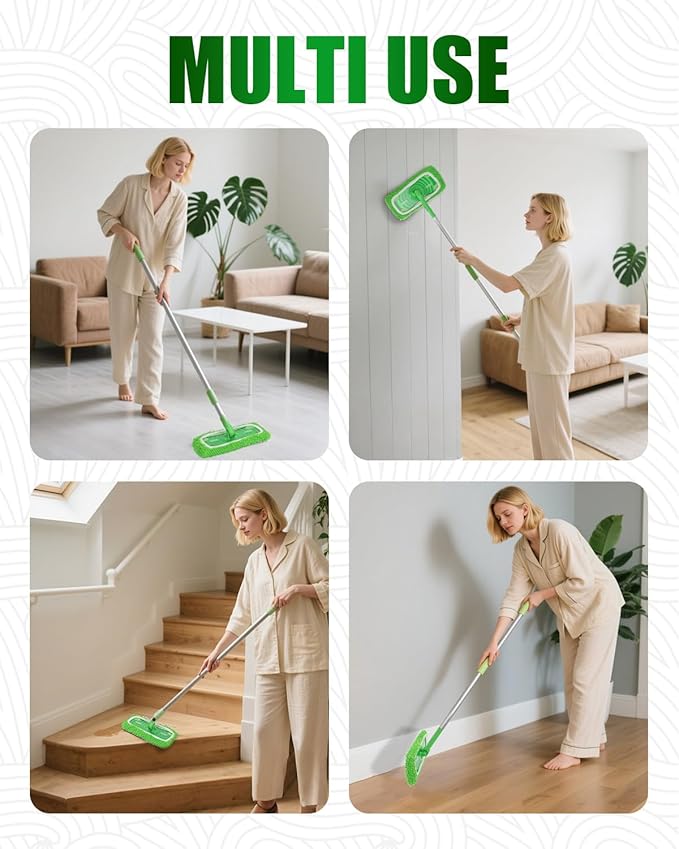 Reusable Microfiber Mop Pads Compatible with Swiffer Sweep & Mop Deluxe and Swiffer Sweeper, Dry Sweeping Cloths & Wet Mopping Cloths, Washable Wet Pads Refill for Hardwood Floor Cleaning, 2 Pack