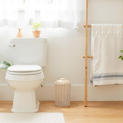 GRANNY SAYS Wicker Small Bathroom Trash Can with Lid, 2 Gallon Cute Decorative Waste Basket for Bedroom and Dorm, Office Garbage Cans for Under Desk, Mini Round Trash Bin for Decor, Off White