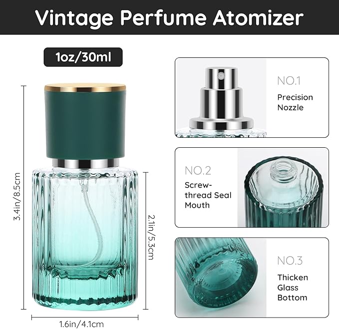 Segbeauty 1oz Refillable Travel Bottles, 30ml Empty Perfume Spray Bottles, 2pcs Vintage Perfume Spray Bottle Glass Fine Mist Spray Bottle Empty Fragrance Atomizer Sprayer for Dispensing Fragrance