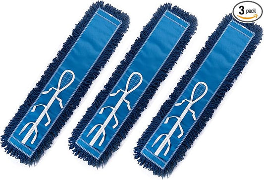 MATTHEW CLEANING 36'' Industrial Strength Cotton Dust Mop Refill Washable Replacement Heads For Residential & Commercial Use Fit Standard Dust Mop Frames, Hardwood, Laminate, Concrete Floors 3 Pack