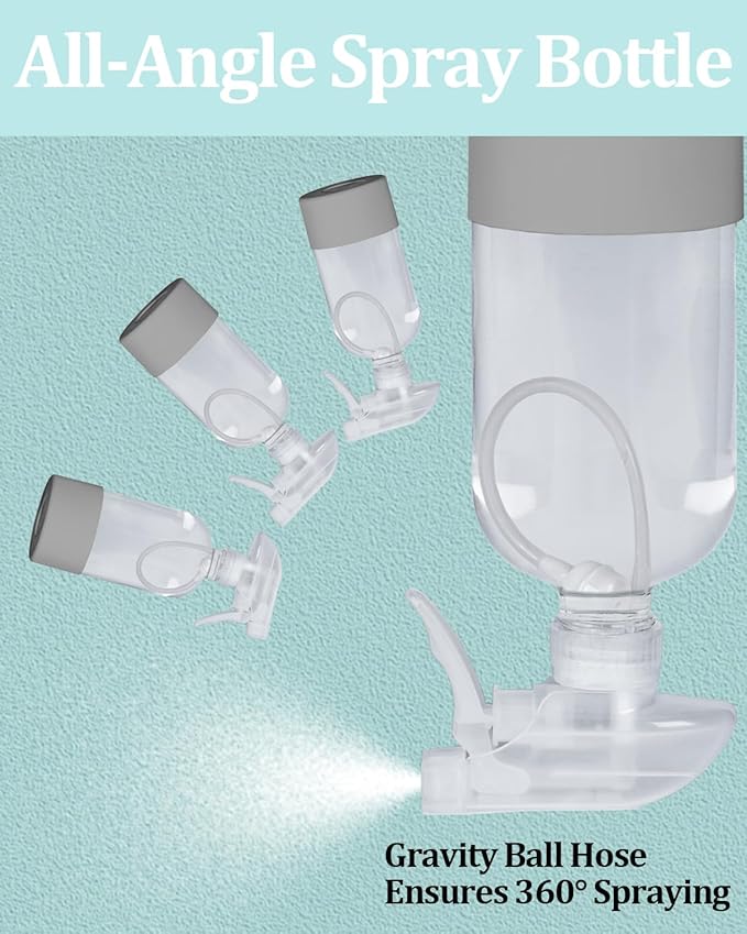 2 Pack 360° Glass Spray Bottles with Silicone Sleeve, 16 oz Empty Refillable Containers with Adjustable Spray Nozzles, Spray Bottles for Hair, Cleaning Solutions and Plants Grey