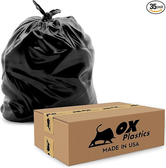 55 Gallon 4mil Trash Can Liners Bags - (35 Count) Capacity & Thick Extra Heavy Duty Strength - Large Garbage, Leak-Proof & Durable, House & Commercial Use Bags - Black