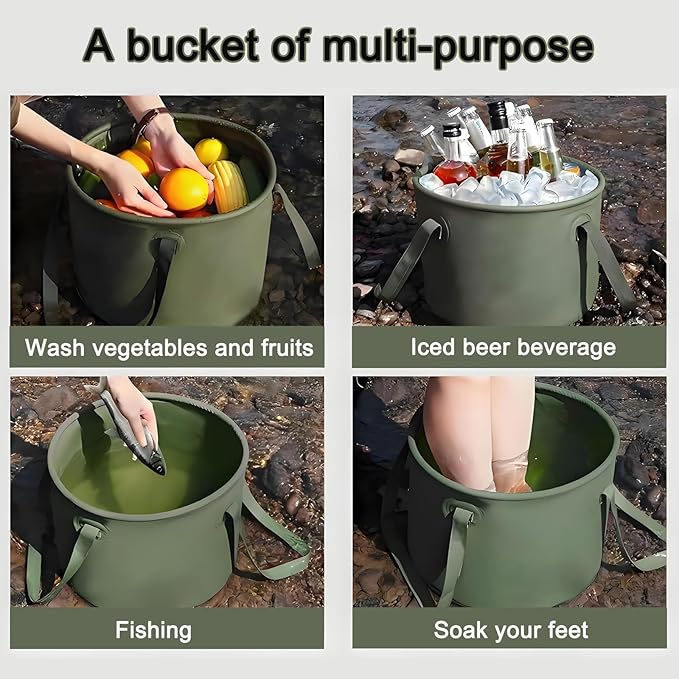 2Pcs Collapsible Bucket with Handle, 9 Gallon(20L+17L), Multifunctional Water Basin, Folding Tub, Portable Bin, Ultra Lightweight Outdoor Basin Bucket, Folding for Fishing, Camping, Hiking