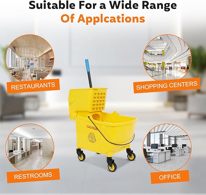 FAHKNS Commercial Mop Bucket with Wringer, 35 Quart Industrial Mop Bucket with Commercial Mop, [No Need to Change Water Frequently], Mop and Bucket Set