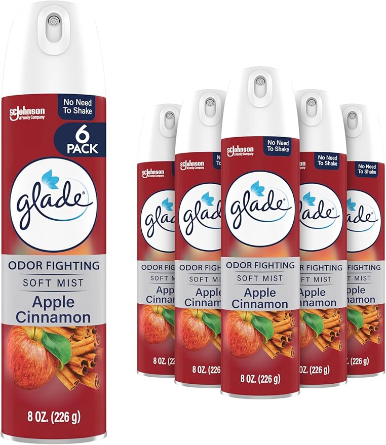 Glade Air Freshener Room Spray, Apple Cinnamon Scent, Odor Fighting to Deliver Long Lasting Freshness, 8 Oz, 6 Count