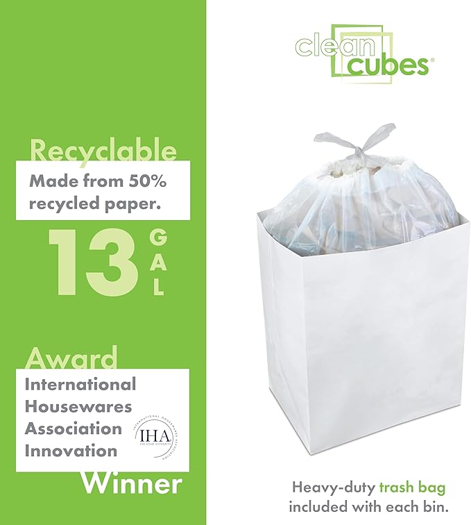 13 Gallon Disposable Pop-Up Trash Cans (6-Pack) with Fitted Bags – Foldable Garbage & Recycling Bins for Parties, Events & Kitchen (White, 17" H x 13.5" W x 10" D)