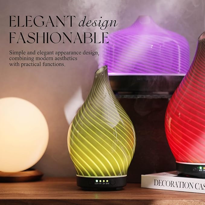 Porseme 150ml Essential Oil Diffuser Glass Color Changing Aroma Air Diffusers Aromatherapy Ultrasonic Cool Mist Humidifier 6 Running Hours Waterless Auto-Off for Sleeping Yoga Office Spa (Pure Grey)