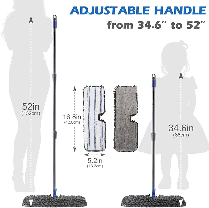 Microfiber Flip Mop,Masthome Flat Mop with Stainless Steel Handle,Mops for Floor Cleaning and 4 Reusable Washable Mops Pads,Wet & Dry Dust Mopping for Hardwood,Vinyl,Laminate,Tile Cleaning