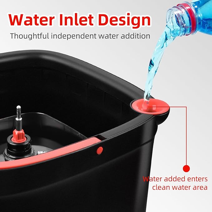 Spin Mop and Bucket Set with Separation Dirty and Clean Water System, Self Wringing 360° Rotating Clean Mop-Head and Bucket Set for Hardwood Tile Marble Floor with 6Pads-Black+Red
