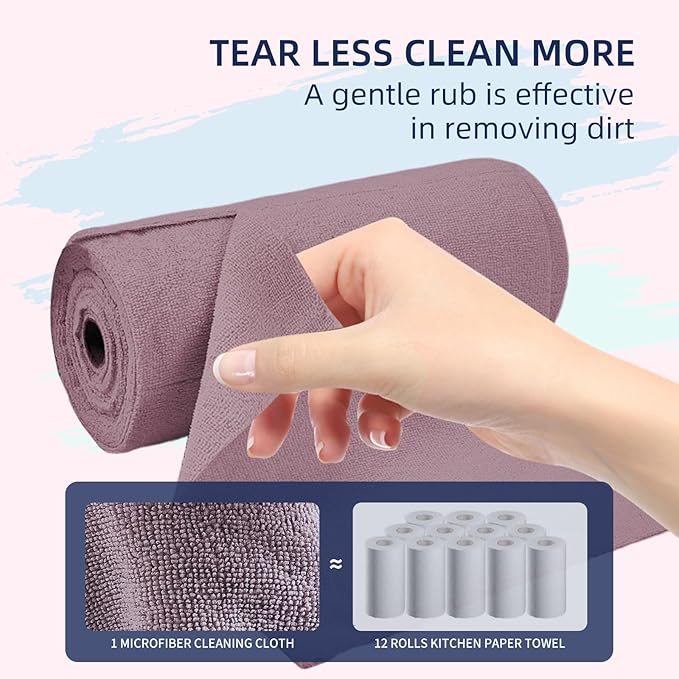 & PLUSH Microfiber Cleaning Cloth Roll - 85 Pack, Tear Away Microfiber Towels, 12" x 12", Reusable, Washable, Streak Free, Ultra Absorbent Dish Rags for Car, Home, Garage or Shop (Dewbury)