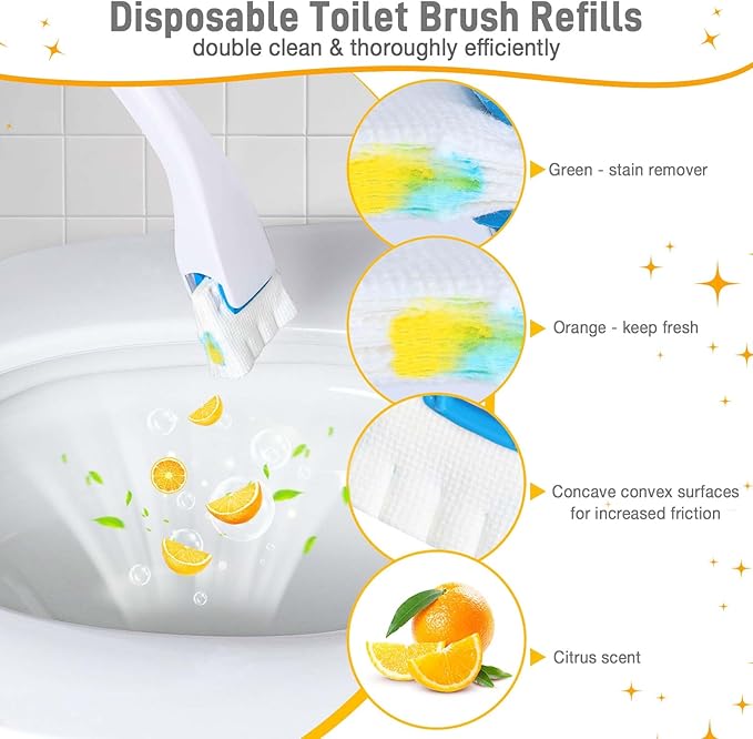 Toilet Cleaner Refill Pads Citrus Scent Enhanced Odor Control 72 Count Toilet Scrubber Refill Clean Stains Disposable Toilet Brush Refill for Toilet and Bathroom