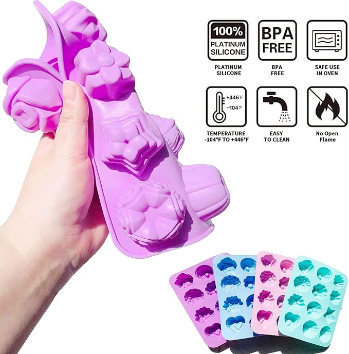 4 Pcs Flower Silicone Soap Molds-12 Cavities for Soap Making, Bath Bombs, Shower Steamers, Lotion Bars, Chocolate, Candy