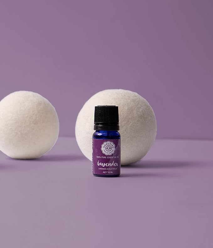 Woolzies Wool Dryer Balls Organic: 6 XL Laundry Balls for Dryer + 10 ml Lavender Essential Oil Combo for use as 100% Pure and Natural Fabric Softener | Best Scented Wool Balls Laundry