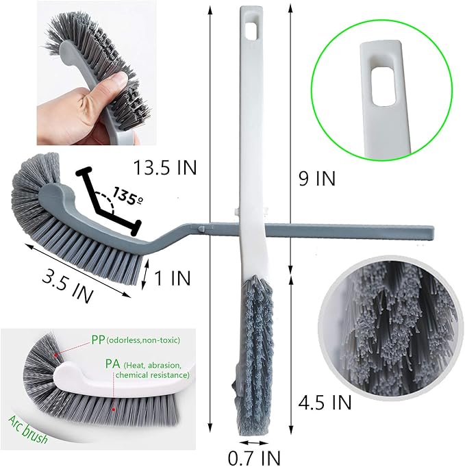 Bathroom Brushes Kitchen Cleaning Brush Set Toilet Bowl Brush Scrub Brush Home Cleaner Floor Stiff Bristles with Adhesive Hooks Plastic Handle Durable 13.5-Inch Deep Cleaning