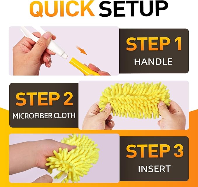 Duster Refills for Swiffer - Reusable Duster Refill Compatible with Duster Refill, 360° Dusters Refills 6 Pack + 1 Handle