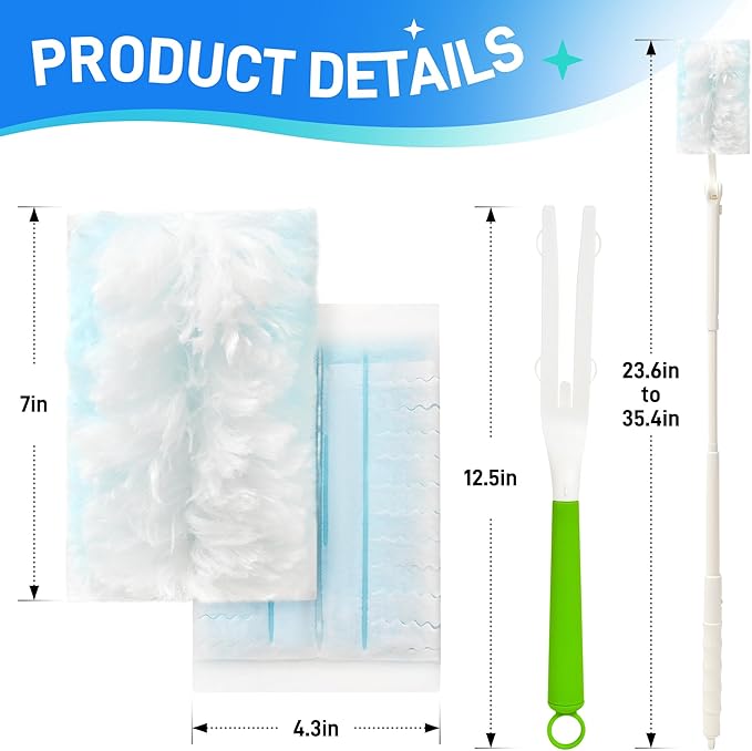 30 Pack Heavy Duty Duster Refills for Swiffer Dusters, Multi Surface 180 Dusters, 1 Handle,1 Upgrade Telescopic Hands