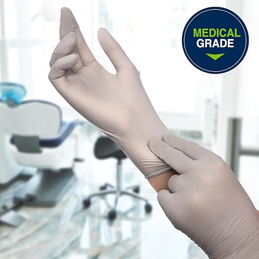 HALYARD Sterling SG Nitrile Powder-Free Exam Gloves, 3.7 mil, 9.5 Inches, Gray, Large, 41660 (Box of 250)