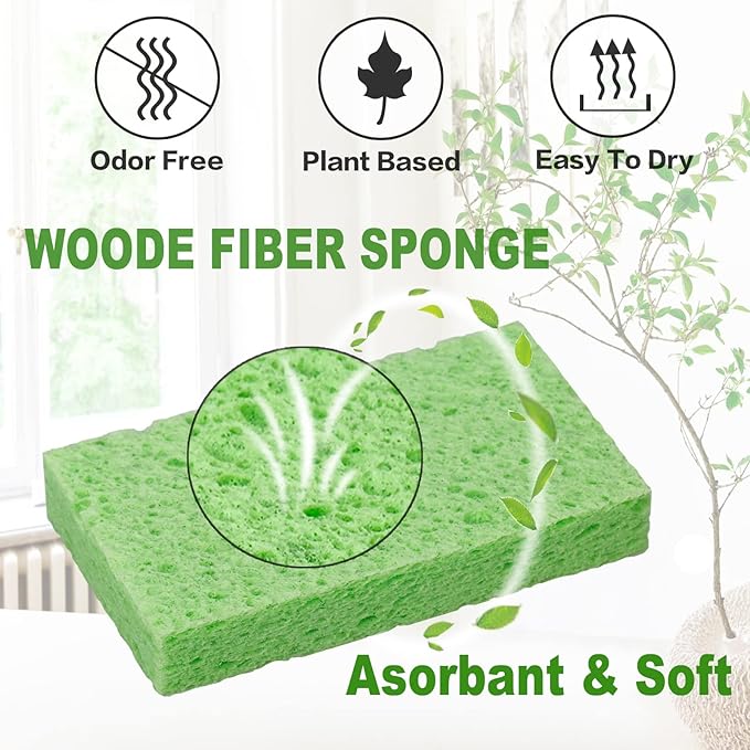 Temede 12-Count Cellulose Sponges, Non-Scratch Kitchen Sponges for Dish,Colorful Compressed Dish Scrubber Sponge for Household,Cookware,Bathroom