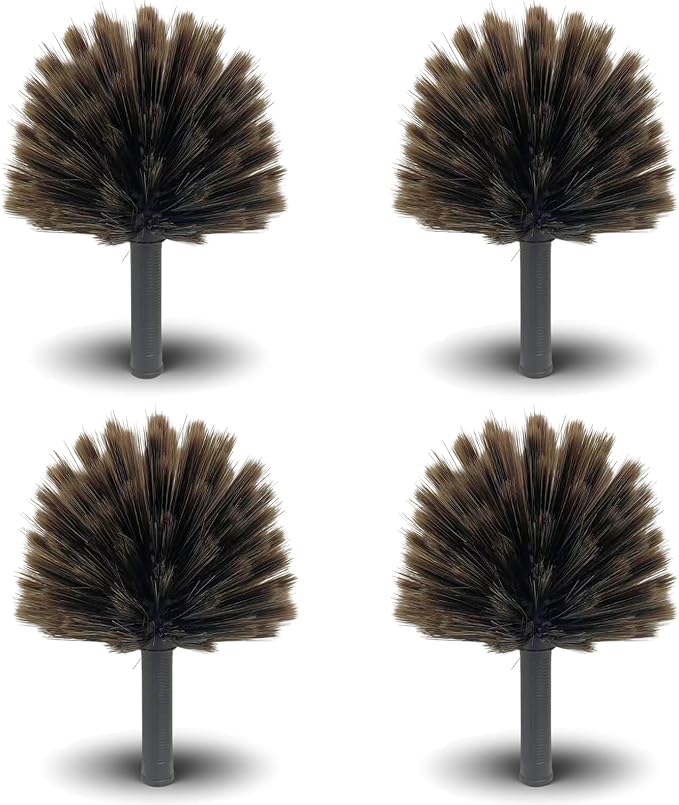 4 Pack Corner Duster, Webster Cobweb Duster Head,Fits Standard 3/4 inch Threaded Poles, Spider Web Remover Brush, for Ceilings, Moldings, HVAC & Floor Vents, and Corners(4, Brown)