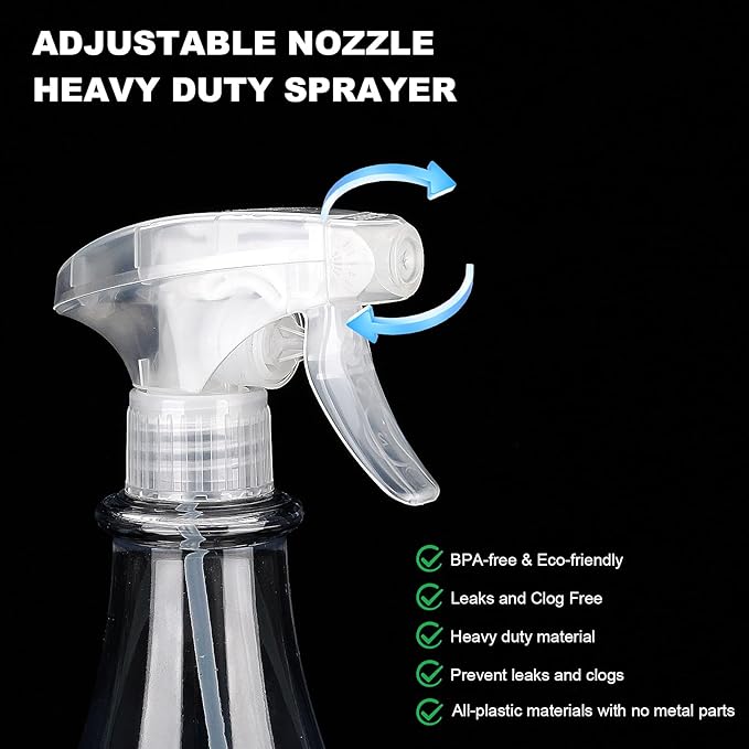 Plastic Spray Bottles Empty Spray Bottle 28.4oz Heavy Duty Spraying Bottles Mist/Stream Water Bottle for Cleaning Solutions, Plants, Pet, Essential Oils, Hair (Clear2)