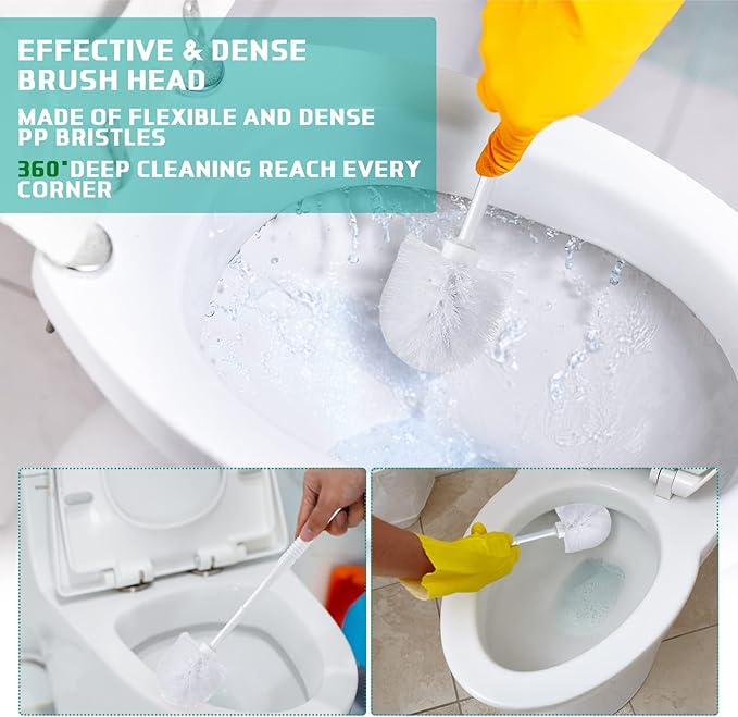 Roshtia 6 Sets Toilet Brush and Holder Set for Bathroom Cleaning Toilet Bowl Brush Scrubber with Caddy for Cleaning, 14.57 Height(White)