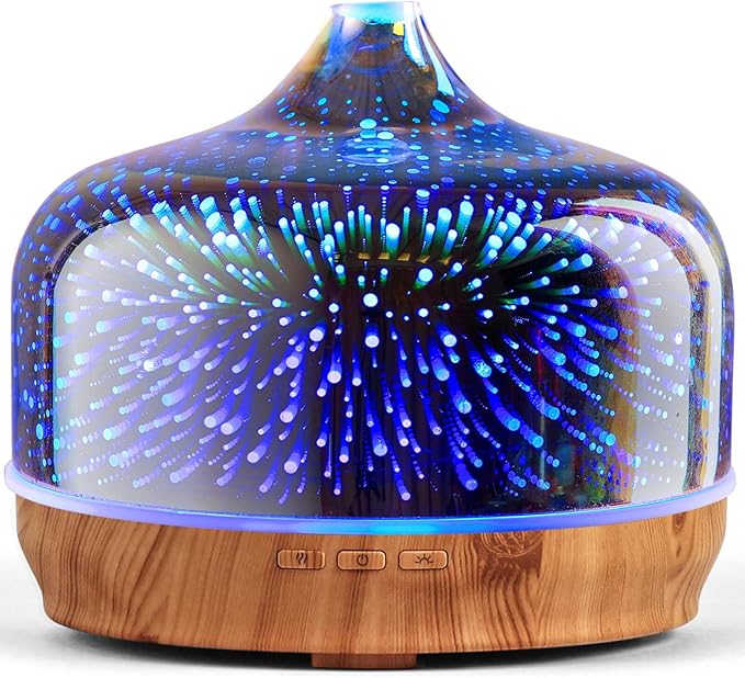 Porseme 500ml Essential Oil Diffuser 3D Glass Aromatherapy Ultrasonic Humidifier - Auto Shut-Off, Timer Setting, BPA Free for Home Hotel Yoga Gift
