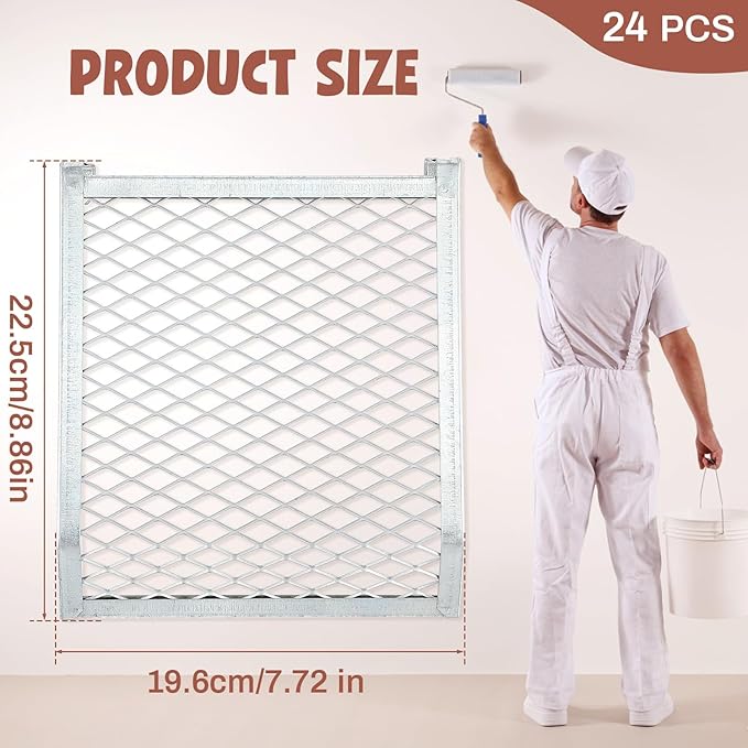 Landhoow 24 Pcs Paint Roller Grid for 2 Gallon Buckets, Paint Screen Strainer 4 Sided Metal Bucket Grid, Silver