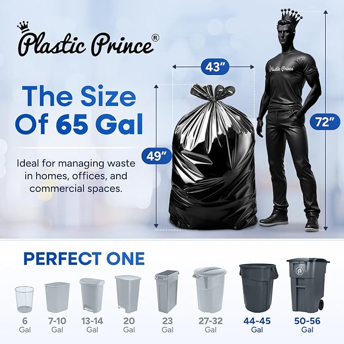 64-65 Gallon Trash Bags Heavy Duty with Flap Ties Extra Large Garbage Bags 2 Mil Outdoor Trash Bags 43 x 49 Trash Can Liners, Black Pack of 120, 6 Boxes of 20 Bags