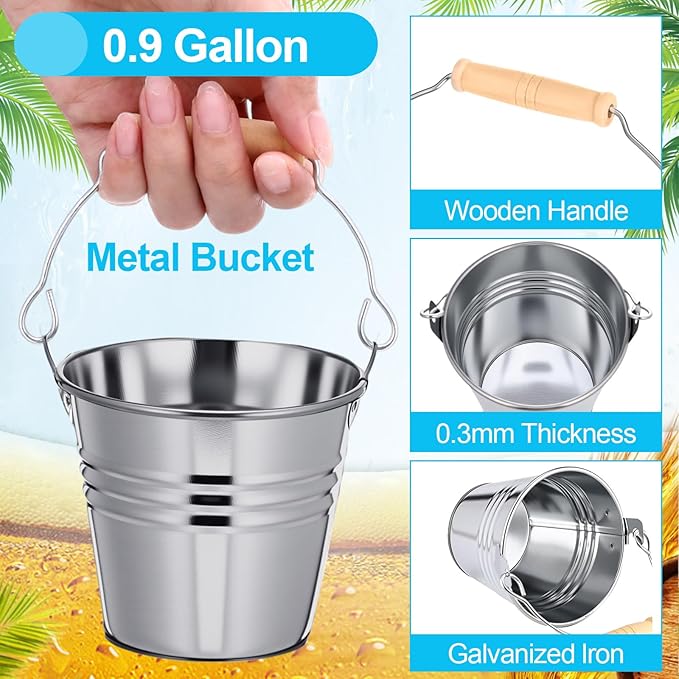 Zopeal 6 Pcs Large Metal Bucket Beer Bucket Galvanized Steel Pail with Handle for Gifts Basket Ice Candy Party (3.5 x 3 x 2.3 Inch,Silver)