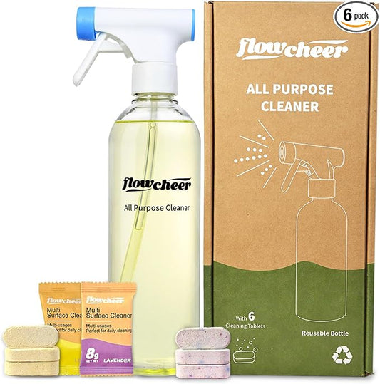 Multi-Purpose Cleaner Starter Kit-Lavender and Lemon Scent all purpose cleaner concentrate,cleaning tablets (6 Refill tablets) with Reusable Bottle Multi-Surface Household Cleaner, 6x17fl oz