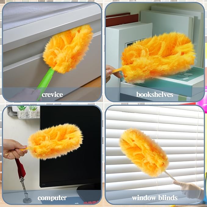 Vesici 100 Pcs Duster Refills Compatible with Swiffer Dusters Bulk Disposable Replacement Thickened with 1 Handle Heavy Duty for Cleaning, Office (Orange)