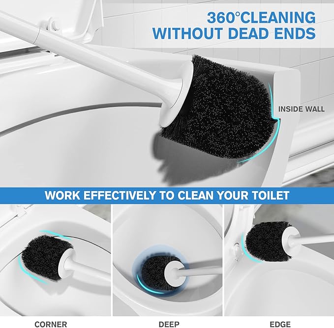uptronic Toilet Brush and Holder 2 Pack, Toilet Brush with Ventilated Holder, Toilet Bowl Brush with Long and Large Handle for Bathroom-Toilet-Cleaning-Bristles-Comfortable