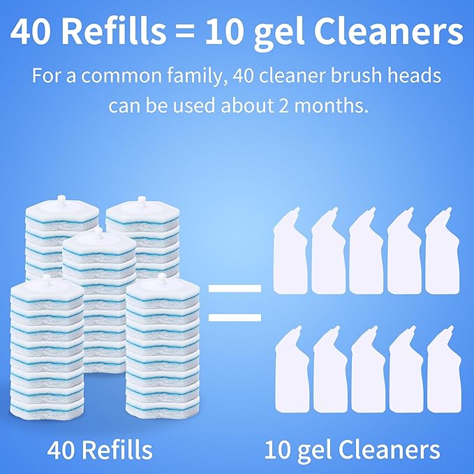 Disposable Toilet Brush with 40PCS Refills, Wall Mounted Compact Bathroom Bowl Wand Cleaning System Long Handle with Storage Caddy