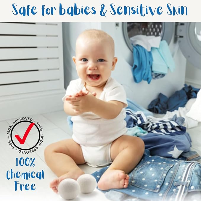 Wool Dryer Balls Organic Premium | 6 Balls XL, Ethically & Humanely Made, Natural Fabric Softener, Laundry Dryer Balls Reusable, Wrinkle Release, Organic Fabric Softener Ball, Say No! to Dryer Sheets