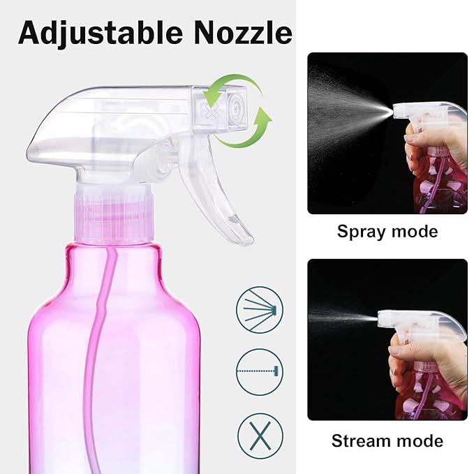 Plastic Spray Bottle 16.9oz Empty Spray Bottles Refillable Container Trigger Sprayer for Cleaning Solutions, Water, Plants, Pet, Essential Oils, Hair, 2 Pack (gradient)
