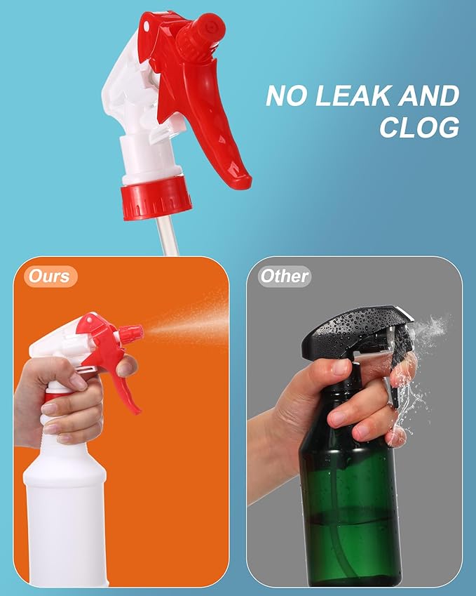 Eccliy 20 Pack 16oz Empty Spray Bottles, Leakproof Cleaning Bottles with Measurement and Adjustable Nozzle for Housekeeping, Commercial Use(Cylinder,Red White Spray Head)