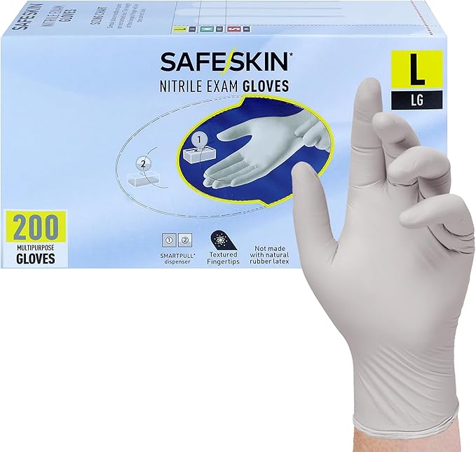 SAFESKIN Nitrile Exam Gloves Disposable Powder-Free Gloves for Medical, Dental, Cleaning, Cooking, Chemotherapy, 3.5 Mil Gray