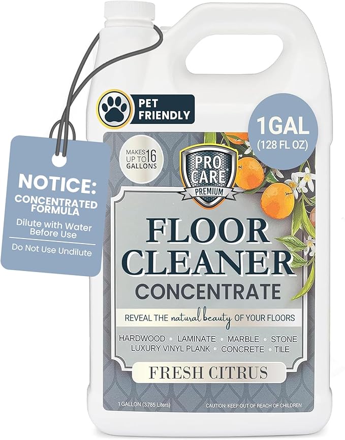 ProCare Citrus Floor Cleaner Concentrate (Made in USA) | Vinyl, Wood, Tile, Stone & Laminate Floor Cleaner For Mopping, Household Supplies, Cleaning Solution For Kitchen & Bathroom - 1 Gallon