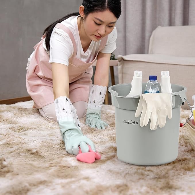 14 Quart / 3.5 Gallon Round Plastic Cleaning Bucket with Handle, Commercial, Heavy Duty, Gray, 4 Packs