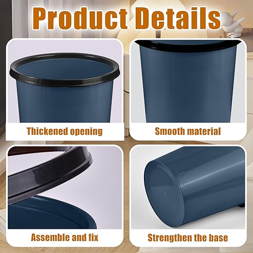 Plastic Small Trash Can Wastebasket - Garbage Can Basket for Bathrooms - Laundry Room, Kitchens, Offices, Kids Rooms, Dorms - Blue