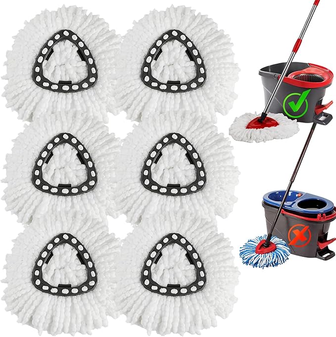 6 Pack Spin Mop Replacement Heads, Microfiber Spin Mop Refills for O Ceda EasyWrin 1-Tank System, 360° Replacement Mop Head, Machine Washable Spinning Mop Replace Head for Easy Floor Cleaning