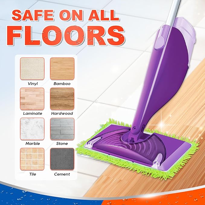 6 Pack Reusable Mop Pads Compatible with Swiffer Wet Jet Spray Mop, Microfiber Wet Jet Pads Refill for Swiffer Mop, 10-12inch Wet Mop Pads for Dry Wet Mopping Cloths, Reusable Mop Replacements Pads