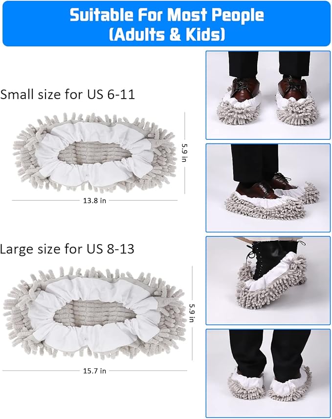 8 Pcs Mop Slippers Socks Floor Cleaning,Microfiber Shoe Covers dust Washable Reusable for Woman Man House Kitchen (Grey)